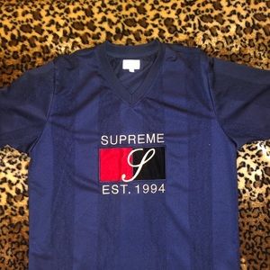 Supreme Velvet Logo Mesh Striped Jersey